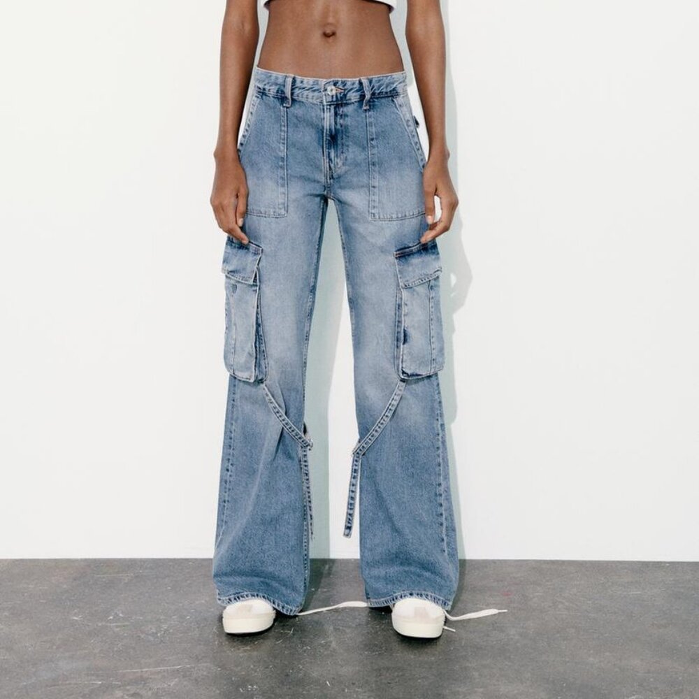 ZARA Mid Rise Cargo Jeans Size 27 (US 4) NWT